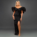 Am0527 Ruffled V-neck Sequined Long Dress Ladies Banquet Evening Dress Dress Women's Party Dresses