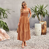 Amfeov Women Solid Color Dress Women Summer Elegant Dress Maxi Dress