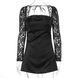 birthday outfits Women's Clothing 2024 Summer New Sexy Low-Cut High Waist Lace Sleeve Stitching Temperament Long Sleeve Dress