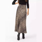 outfit inspo Satin Skirt Sexy Leopard Print Maxi Skirt High Waist Elastic Silky Maxi Skirt