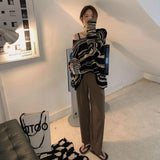 sweater plus Size Women's Striped off-Shoulder Sweater Women's Autumn New Korean Style Retro Lazy Style Loose Slimming Long Sleeve Sweater