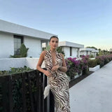 birthday outfits Style 2024 Summer New Women's Sexy Backless Slim-Fit Halter Printed Silk Net Dress