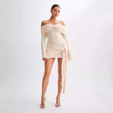 birthday outfits Sweater Dress Knitted off-Shoulder Irregular Strap Sweater Evening Dress