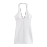 white dress Women's Clothing 2024 Summer New Fashion Sexy Backless Jewelry Inlaid Halter Dress 3082739