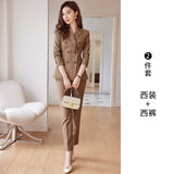 retail worker dress to impress Business Wear Pants Women's Long-Sleeved Commuter Formal Wear British Style Double-Breasted Fashion Temperament Casual Professional Suit Workwear