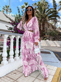 Amfeov Women Wear Spring Long Printed V-neck Long Sleeve Elegant Dress