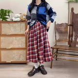 trending fall outfits 2024 Korean Style Retro Plaid Skirt Mid-Length Elastic Waist Large Skirt High Waist Slimming Girl Dress