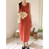 Amfeov Loose Simple Lazy Wrinkled Long Dress