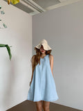 Amfeov Loose Versatile A-Line Sleeveless Denim Dress