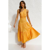 Amfeov Spring Summer One-Shoulder Knotted Solid Color Fresh Long Sweet Dress