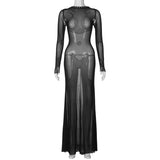 avant garde dress to impress Fashionable New Autumn Women's Clothing Sexy Mesh Backless Lace-up Long Sleeve Super Long Dress Women