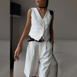 Onemillionlucky business casual women outfits chic Vest Vest Suit 2024 Spring and Summer V-neck Single-Breasted Vest + Straight Suit Shorts Suit