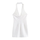 white dress Women's Clothing 2024 Summer New Fashion Sexy Backless Jewelry Inlaid Halter Dress 3082739