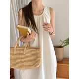 Amfeov Loose Simple Lazy Wrinkled Long Dress