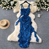 prom dresses Dress Women's Three-Dimensional Flower Ruffled Irregular Strap Printed Holiday Dress