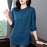Amfeov-Woman Spring Autumn Style Blouses Shirts Lady Casual Long Sleeve Stand Collar Tops