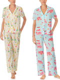 Amfeov Women Print 2 Piece Lounge Set Summer Pajamas Loose Lapel Neck Button Down Short Sleeve Tops+Elastic Waist Pants Pajama Set Pjs