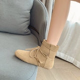 Amfeov Autumn Boots Women Cow Suede Leather Shoes for Women Round Toe Low Heel Women Boots Elegant Narrow Band Short Boots botas mujer