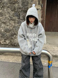 Black Friday Amfeov Kawaii Snowman Hooded Sweatshirt Women Gray Ribbed Hoodies Knitwear Korean Fashion Oversize Cutecore Winter Clothes Chic