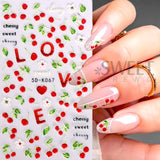 Amfeov Lemon Fruit Nail Stickers 5D Cherry Embossed Summer Strawberry Peach Watermelon Sliders DIY Acrylic Decals Manicure Decorations