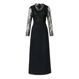 Amfeov Women‘s Sexy Evening Party Lace Embroidery Long Dress Summer V-Neck Long Sleeve Maxi Dress Ladies Pleated High Split Dresses