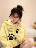 Black Friday Amfeov Kawaii Cat Paw Print Hooded Women Cutecore Kitty Ears Pullovers Female Oversized Japan Style Autumn Winter Sweatshirt