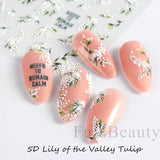 Amfeov 5D Acrylic Lily of the Valley Tulip Nail Decals Summer Flower Leaves Dreamcatcher Design Textured Sticker For Manicure LY5D-K162