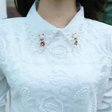 Amfeov-Women Spring Autumn Style Lace Blouses Shirts Lady Peter Pan Collar Long Sleeve Beading Casual Top