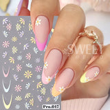 Amfeov 5D Embossed Flower Nail Stickers Colorful Simple DIY Wildflower Daisy Geometric Lines Gel Polish Decals Wedding Engraved Slider