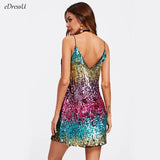 Amfeov hoco dresses Sexy Silver Sequins Club Dress V-Neck Cocktail Party Dress Loose Dance Disco Summer Vestido de Noche Robe SC-5866