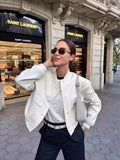 Black Friday Amfeov Basic Stand Collar Women Jacket Long Sleeve Cardigan Button Up Cropped Coat Baseball Outerwear Autumn Winter Clothes