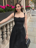 Amfeov Summer Black Holiday Party Dresses Elegant Spaghetti Strap Midi Lace Up Dress Black Casual Women New In Dress 2024