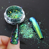 Amfeov 0.1g Chameleon Mirror Chrome Nails Glitter Irregular Fire Aluminum Foils Sequins Summer DIY Iridescent Paillette Manicure Slices