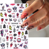 Amfeov 3D Snake Design Nail Stickers Black Evil Eye Tiny Skull Ghost Flower Design Sliders For Halloween Manicure Nail Art Decoration