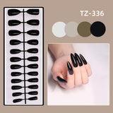 Amfeov Nail Inspo 2024 Summer 24Pcs White Black Short False Nails with Wave Line Rhinestone Design Detachable Press on Nails Acrylic Full Cover Nail Art Tips