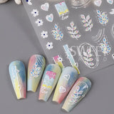 Amfeov 5D Embossed Flower Nail Stickers Colorful Simple DIY Wildflower Daisy Geometric Lines Gel Polish Decals Wedding Engraved Slider