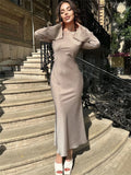 Amfeov-Stain Slim Maxi Dresses For Women Elegant Solid Party Evening Dress Women's High Waist Luxury Femme Autumn Fashion Dress