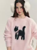 Black Friday Amfeov Y2k Pink Cat Knitted Pullovers Bow Kitty Graphic Raglan Sleeve Ribbed Sweater Women Sweet Girl Cutecore Winter Clothes