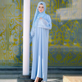 Amfeov Women's Muslim Long Dress Lace Edge Solid Color Dress with Headscarf Chiffon Hijabs For Women Ramadan Eid Dubai Robe Femme