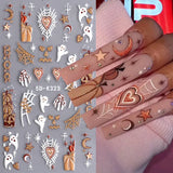 Amfeov 5D Glitter Halloween Embossed Nail Stickers Decals Pumpkin Spider Web Ghost Bone Nail Art Gel Sliders Embossed Manicure Deco