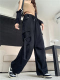 Back To School Amfeov Green Vintage Women Cargo Pants Y2k High Waist Drawstring Loose Lady Wide Leg Trousers Streetwear Female Joggers 2023