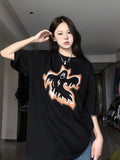 Back To School Amfeov Gothic Oversized T Shirt Women Halloween Devil Graphic Print Tee Streetwear Harajuku Emo Female Top Goth Paired Clothes