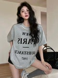 Back To School Amfeov Vintage Pearl Beading Oversized T Shirt Women Letter Print Short Sleeve Casual Tops Korean Fashion Summer  Female Tees