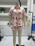 Amfeov Women 2 Pieces Short Sets Summer Fruits Vegetable Prints Lapel Buttons Short Sleeve Tops +Shorts Pajamas Casual Comfy Loungewear