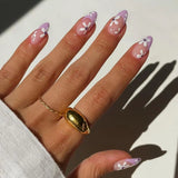 Amfeov Nail Inspo 2024 Summer 24pcs Almond False Nails Fresh Flower Rhinestone French Press On Nails 2024 Summer New DIY Detachable Full Set Nail Tips