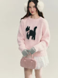 Black Friday Amfeov Y2k Pink Cat Knitted Pullovers Bow Kitty Graphic Raglan Sleeve Ribbed Sweater Women Sweet Girl Cutecore Winter Clothes