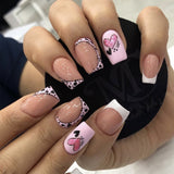 Amfeov Nail Inspo 2024 Summer 24pcs Square False Nails Mid Long French Leaf Love Glitter Press On Nails 2024 New Summer Fresh DIY Detachable  Nail Tips