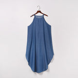 Amfeov Summer Halter Neck Sling Dress Round Neck Sleeveless Solid Denim Dress For Women 2024 Holiday Loose Long Dresses Female Clothing