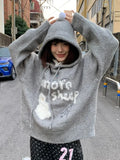 Black Friday Amfeov Kawaii Snowman Hooded Sweatshirt Women Gray Ribbed Hoodies Knitwear Korean Fashion Oversize Cutecore Winter Clothes Chic