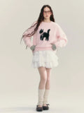 Black Friday Amfeov Y2k Pink Cat Knitted Pullovers Bow Kitty Graphic Raglan Sleeve Ribbed Sweater Women Sweet Girl Cutecore Winter Clothes